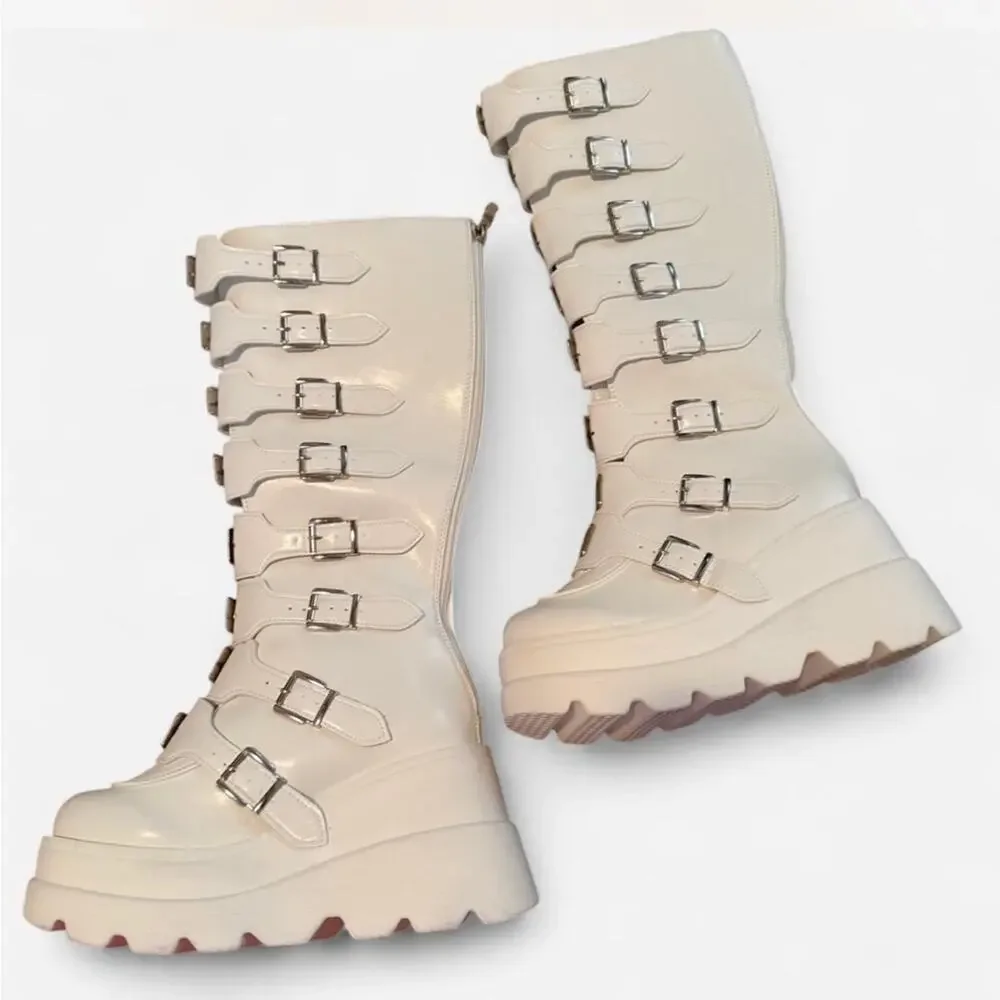 New Chunky white goth boots
